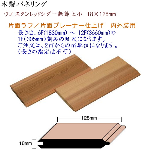 ＭＭショップ】ウエスタンレッドシダー パネリング 18×128